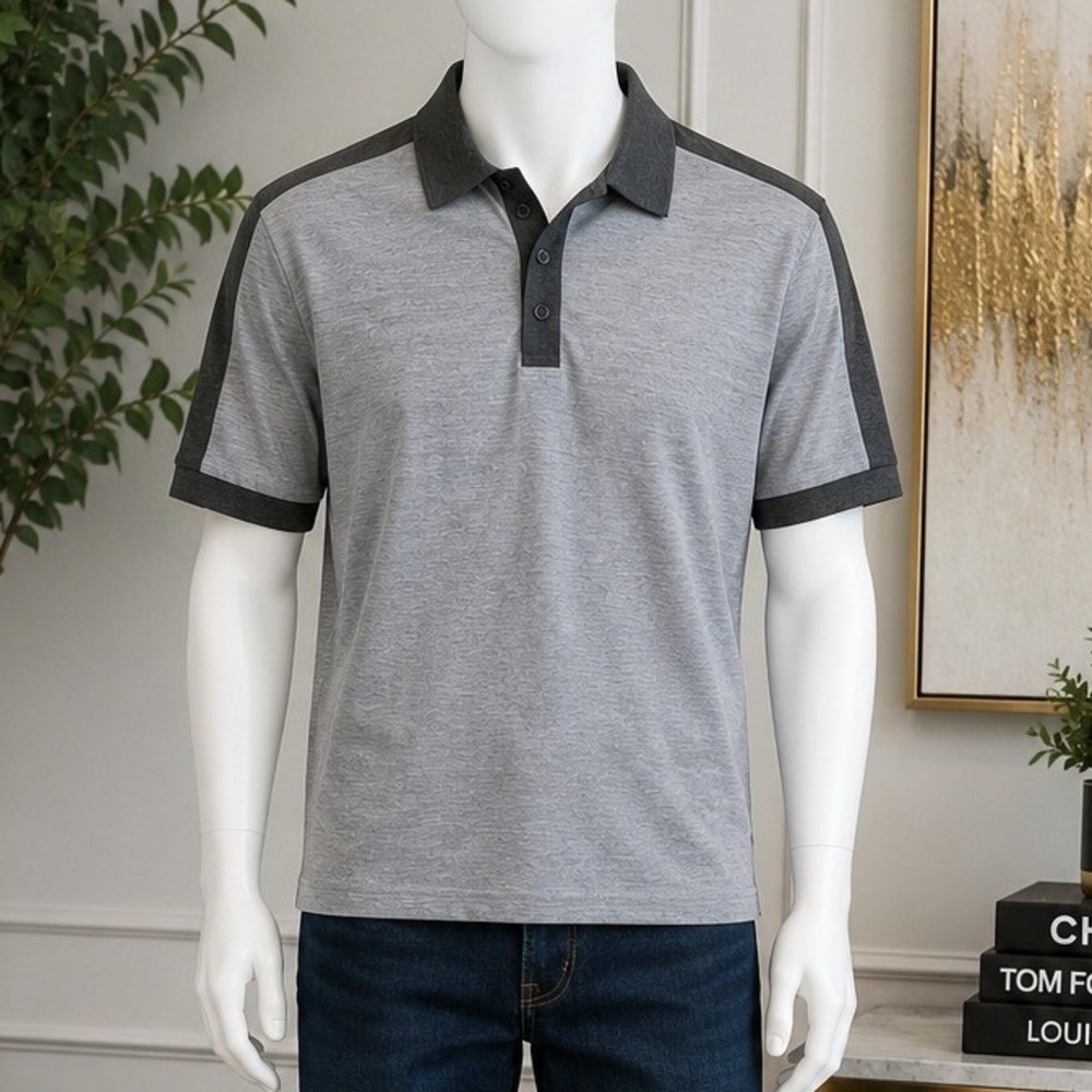 Unbranded Mens Polo Shirt Gray Heathered Contrast Trim Large